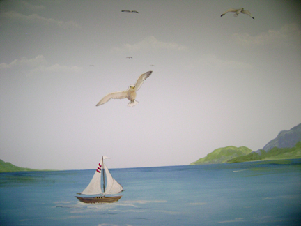 Children's Murals -  Race boat Nautical Theme