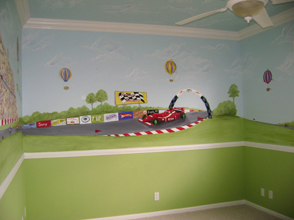 Racecar mural - Palmbeach County  South Florida - Race car wall mural for decorating boy's rooms.