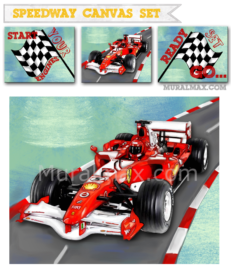 Race Car Nursery Canvas Art , Race Car Wall Hanging, 12x16 Baby Boys Room Art Print