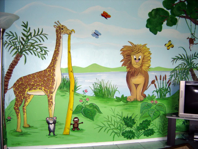 Jungle Mural - Giraffe, Lion